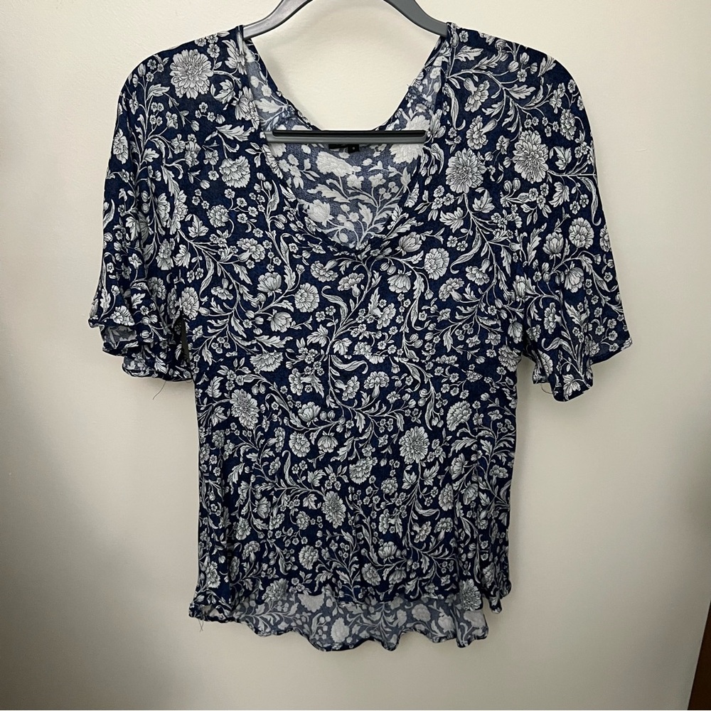 Floral Navy and White Women's Top